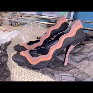 Prada Suede Colorblock Pattern Pumps